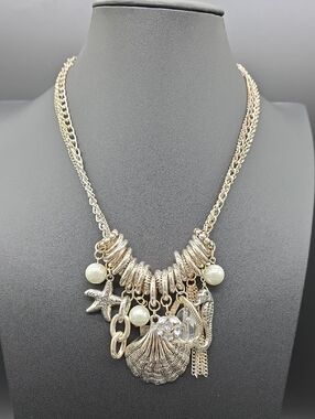 Women's Silver Plated Sea Charm Necklace with Pearls